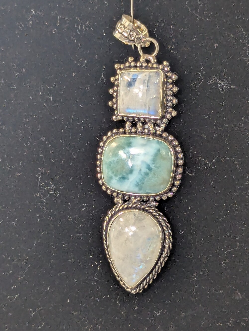 Larimar and Moonstone 3 Stone Pendant - Dominican Republic